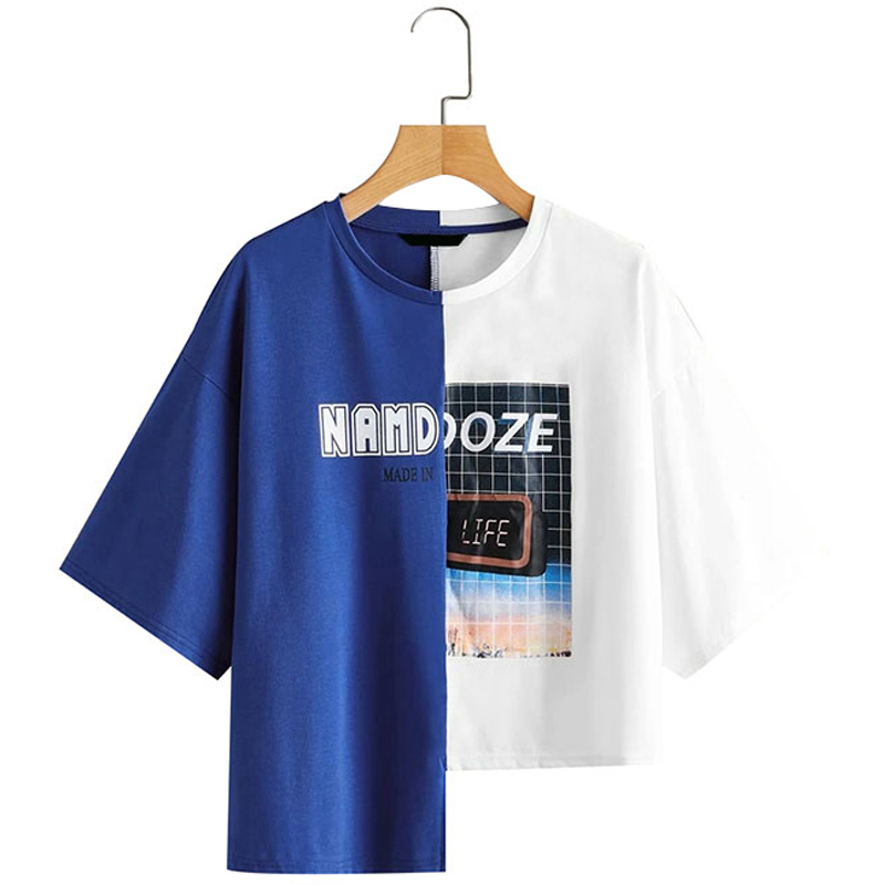 Mixed Print Two Tone Crop Tee