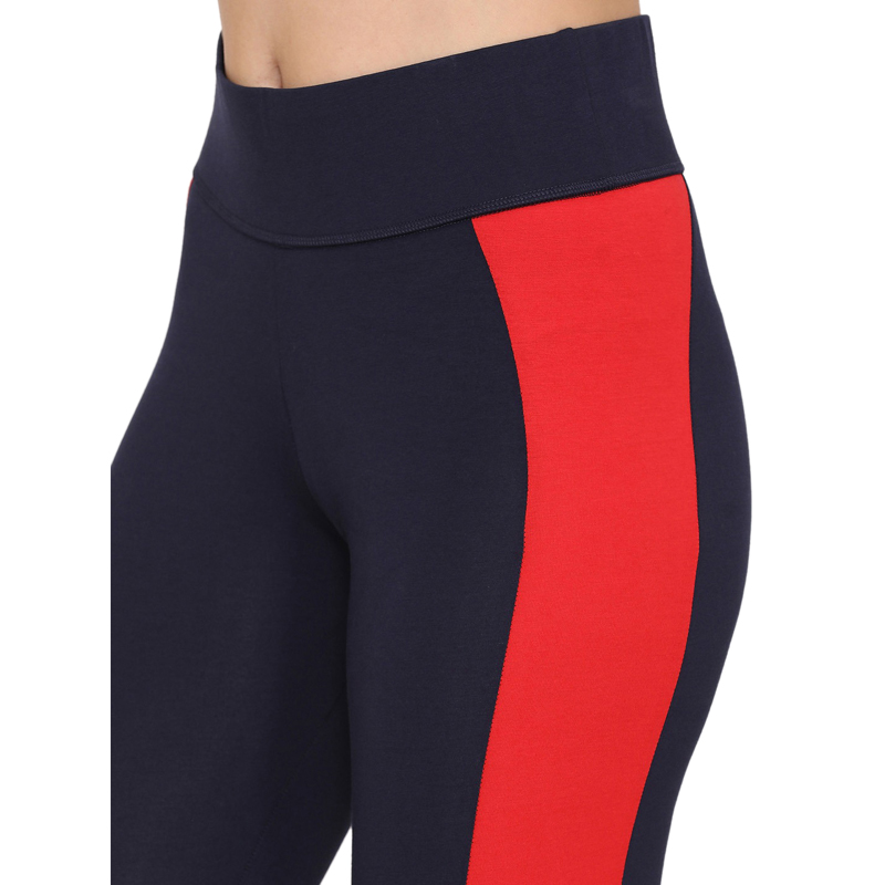 Navy Blue & Red Colorblocked Leggings